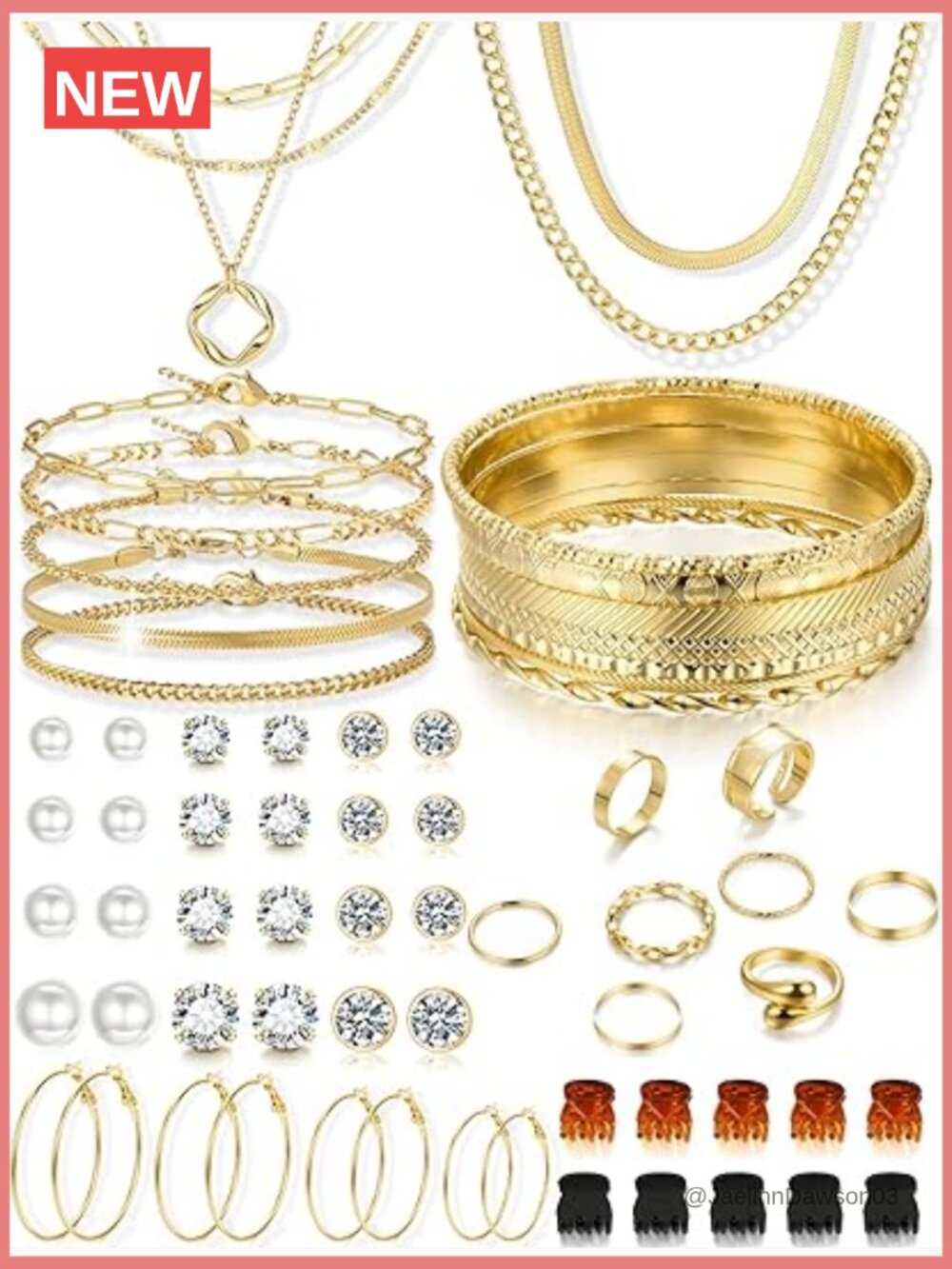 56 Piece Gold Jewelry Set Necklace Bracelet Earrings Rings Hairpins - Picture 1 of 7
